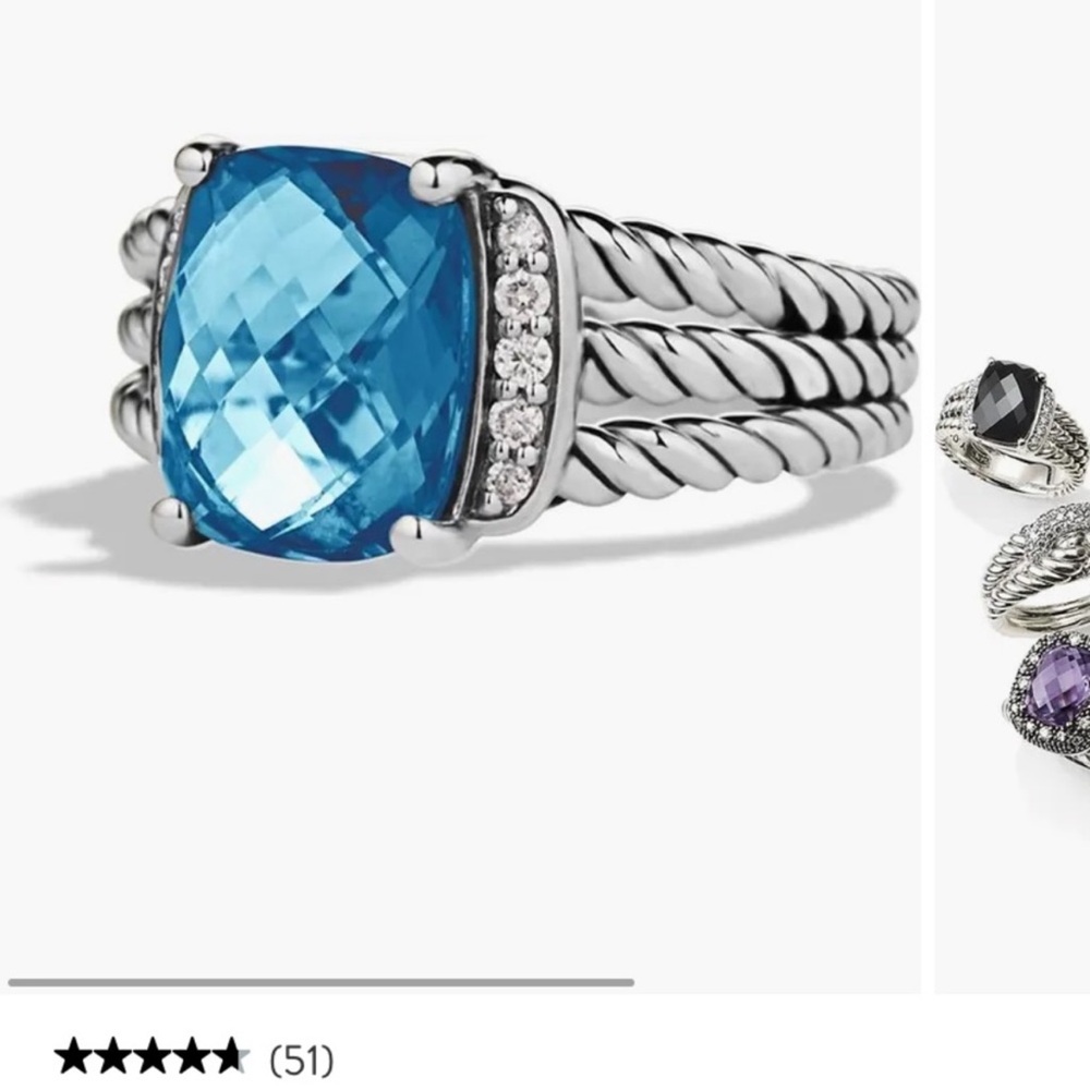 David yurman ring Wheaton in sterling silver Hampton blue topaz diamonds